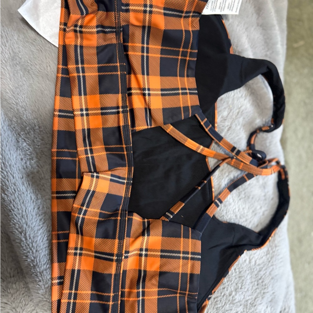 Constantly Varied Gear Orange and Black Plaid longline bra